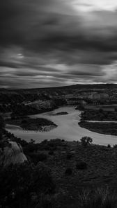 Preview wallpaper river, coast, landscape, black and white