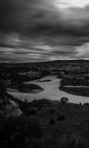 Preview wallpaper river, coast, landscape, black and white