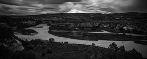 Preview wallpaper river, coast, landscape, black and white