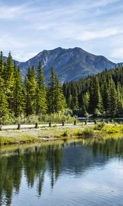 Preview wallpaper river, coast, mountain, forest, landscape, canada