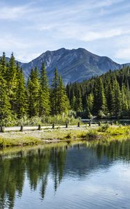 Preview wallpaper river, coast, mountain, forest, landscape, canada