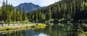 Preview wallpaper river, coast, mountain, forest, landscape, canada