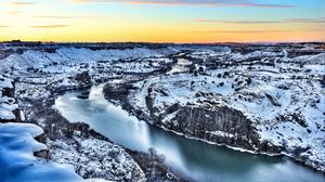 Preview wallpaper river, coast, snow, winter, nature