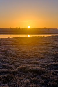 Preview wallpaper river, coast, sunset, sun, landscape