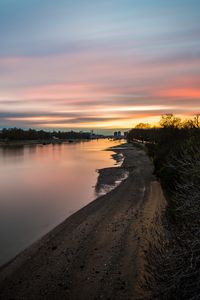 Preview wallpaper river, coast, sunset, evening, nature