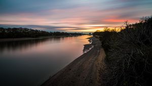 Preview wallpaper river, coast, sunset, evening, nature