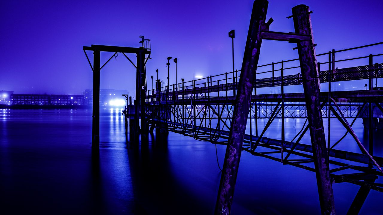 Wallpaper river, construction, night