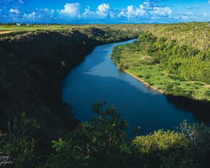 Preview wallpaper river, curve, grass, landscape, nature