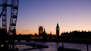 Preview wallpaper river, ferris, wheel, ship, london