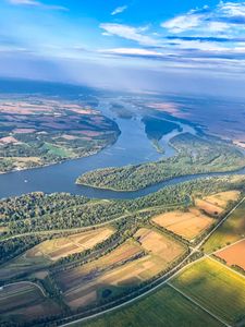 Preview wallpaper river, fields, forest, aerial view, nature