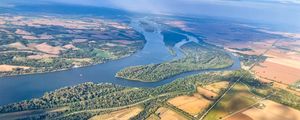 Preview wallpaper river, fields, forest, aerial view, nature