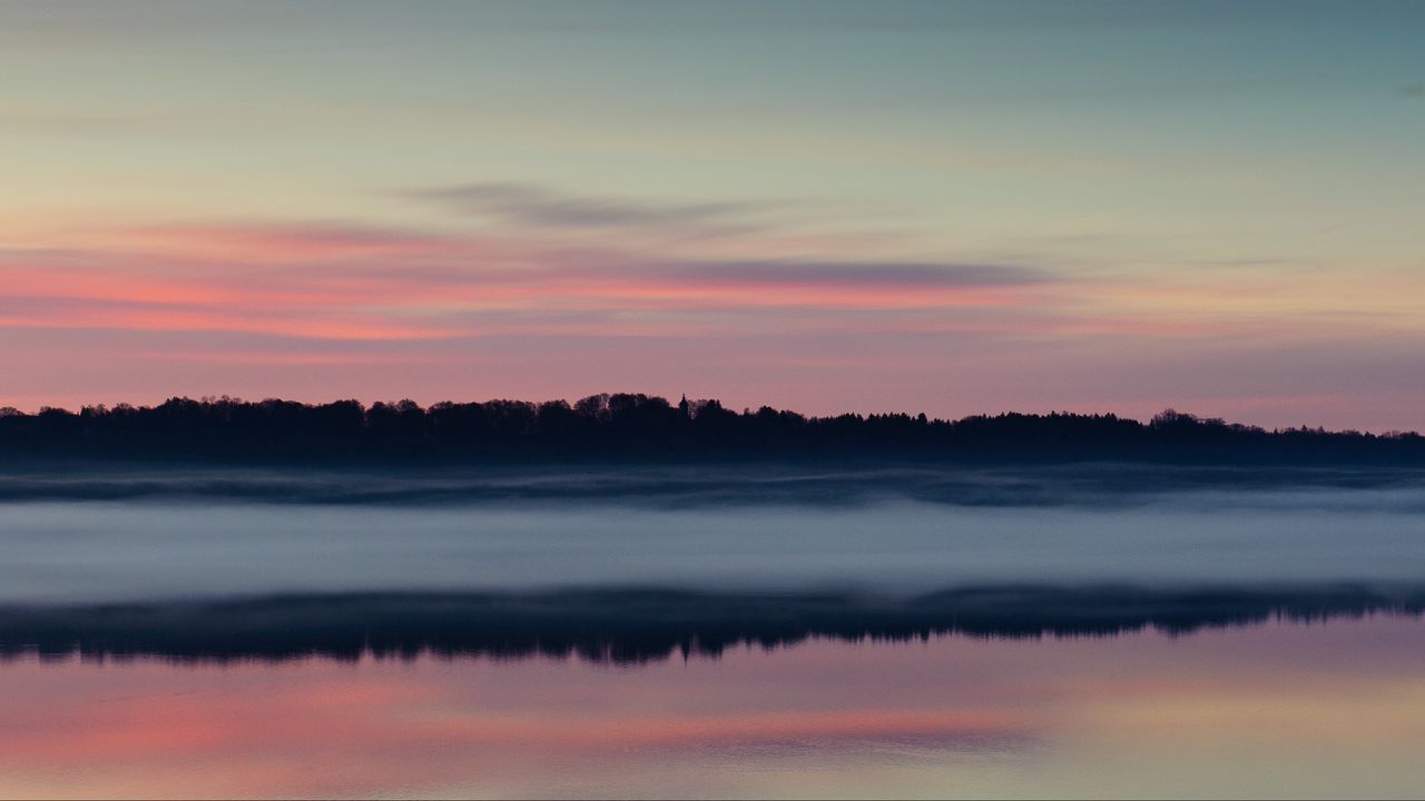 Wallpaper river, fog, dusk, water, landscape
