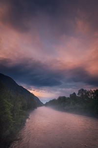Preview wallpaper river, fog, sunset