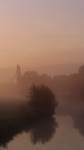 Preview wallpaper river, fog, trees, nature, landscape