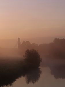 Preview wallpaper river, fog, trees, nature, landscape