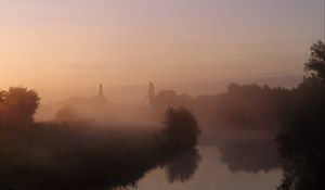 Preview wallpaper river, fog, trees, nature, landscape