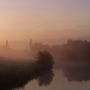 Preview wallpaper river, fog, trees, nature, landscape