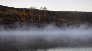 Preview wallpaper river, fog, trees, landscape, nature