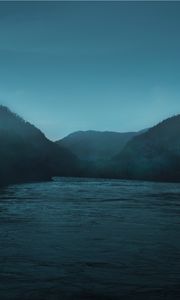 Preview wallpaper river, fog, twilight, trees