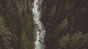 Preview wallpaper river, forest, aerial view, stream, mountain