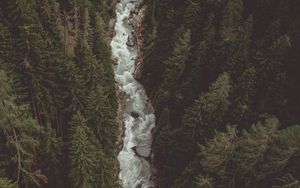 Preview wallpaper river, forest, aerial view, stream, mountain