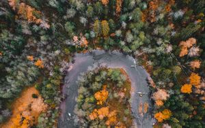 Preview wallpaper river, forest, aerial view, autumn