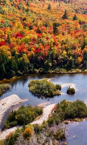 Preview wallpaper river, forest, autumn, aerial view, islands