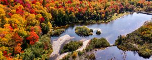 Preview wallpaper river, forest, autumn, aerial view, islands