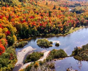 Preview wallpaper river, forest, autumn, aerial view, islands