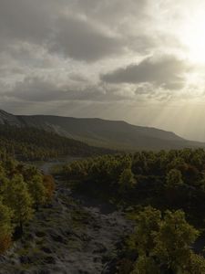 Preview wallpaper river, forest, distance, trees