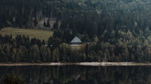 Preview wallpaper river, forest, house, nature