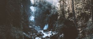 Preview wallpaper river, forest, mountains, sunlight, landscape, morning