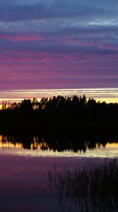 Preview wallpaper river, forest, silhouettes, evening, dark