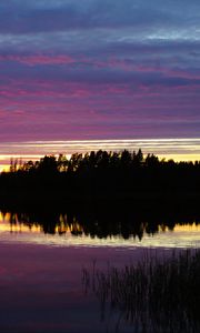 Preview wallpaper river, forest, silhouettes, evening, dark