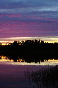 Preview wallpaper river, forest, silhouettes, evening, dark