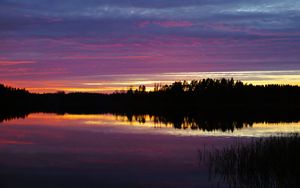 Preview wallpaper river, forest, silhouettes, evening, dark