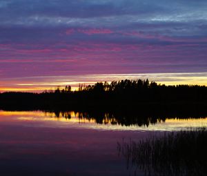 Preview wallpaper river, forest, silhouettes, evening, dark