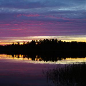 Preview wallpaper river, forest, silhouettes, evening, dark