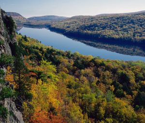 Preview wallpaper river, forest, trees, view from above