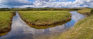 Preview wallpaper river, grass, channel, field, solarly