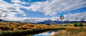 Preview wallpaper river, grass, sky, beautiful, summer