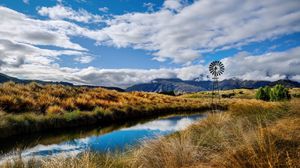 Preview wallpaper river, grass, sky, beautiful, summer