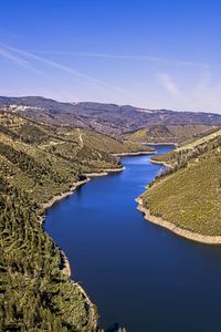 Preview wallpaper river, hills, forest, sky, aerial view, nature