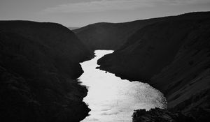 Preview wallpaper river, hills, mountains, dark