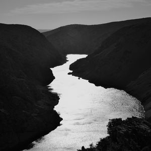 Preview wallpaper river, hills, mountains, dark