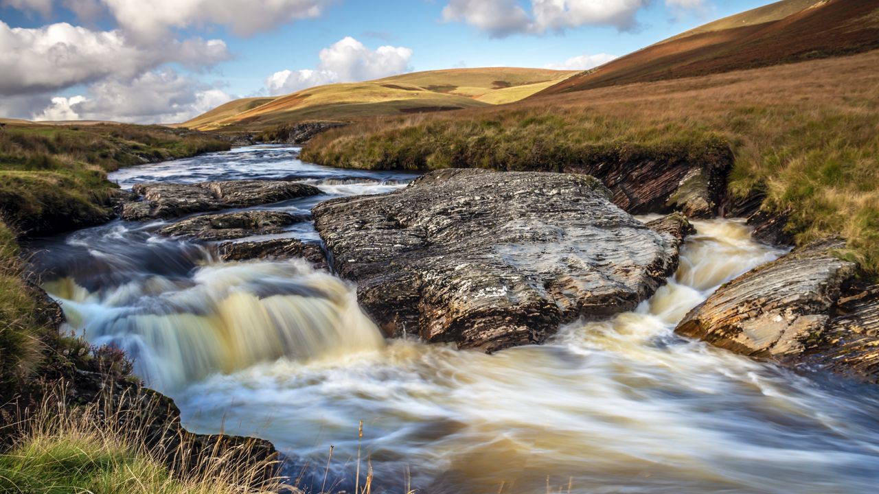 Wallpaper river, hills, rocks, water, stream, nature