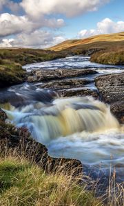 Preview wallpaper river, hills, rocks, water, stream, nature