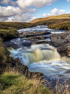 Preview wallpaper river, hills, rocks, water, stream, nature