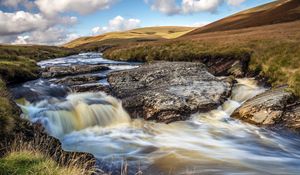 Preview wallpaper river, hills, rocks, water, stream, nature