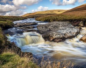 Preview wallpaper river, hills, rocks, water, stream, nature